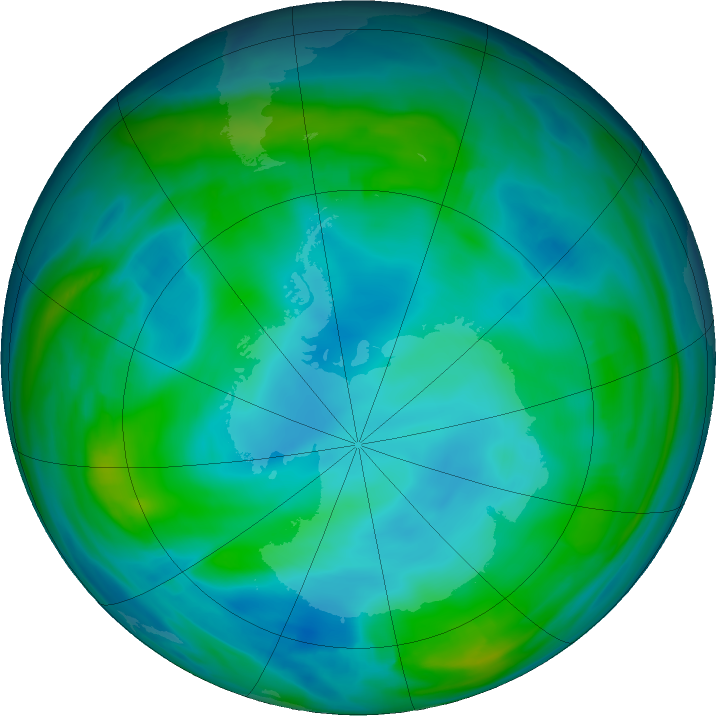 Antarctic ozone map for 13 June 2021